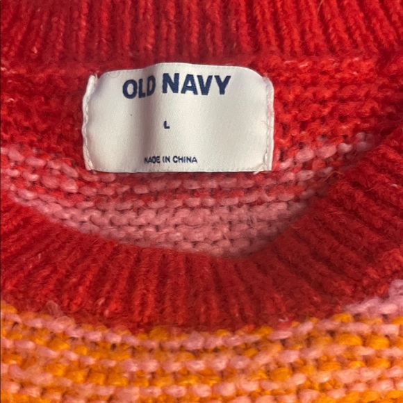 Old Navy Multicolor Striped Crewneck Sweater — Red, Pink & Yellow - Picture 2 of 2